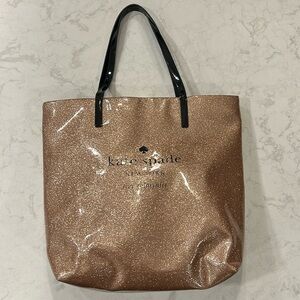 KATE SPADE NY Glitter Sparkle Rose Gold Daycation Large Shoulder Tote Bag